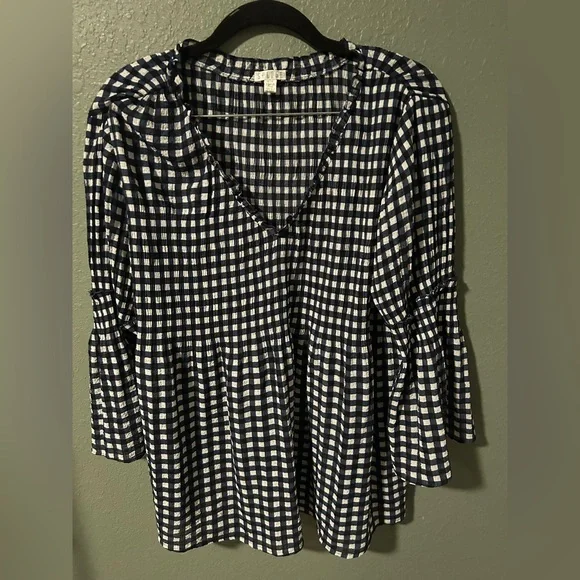 Blue & White Gingham Blouse - Picture 1 of 6